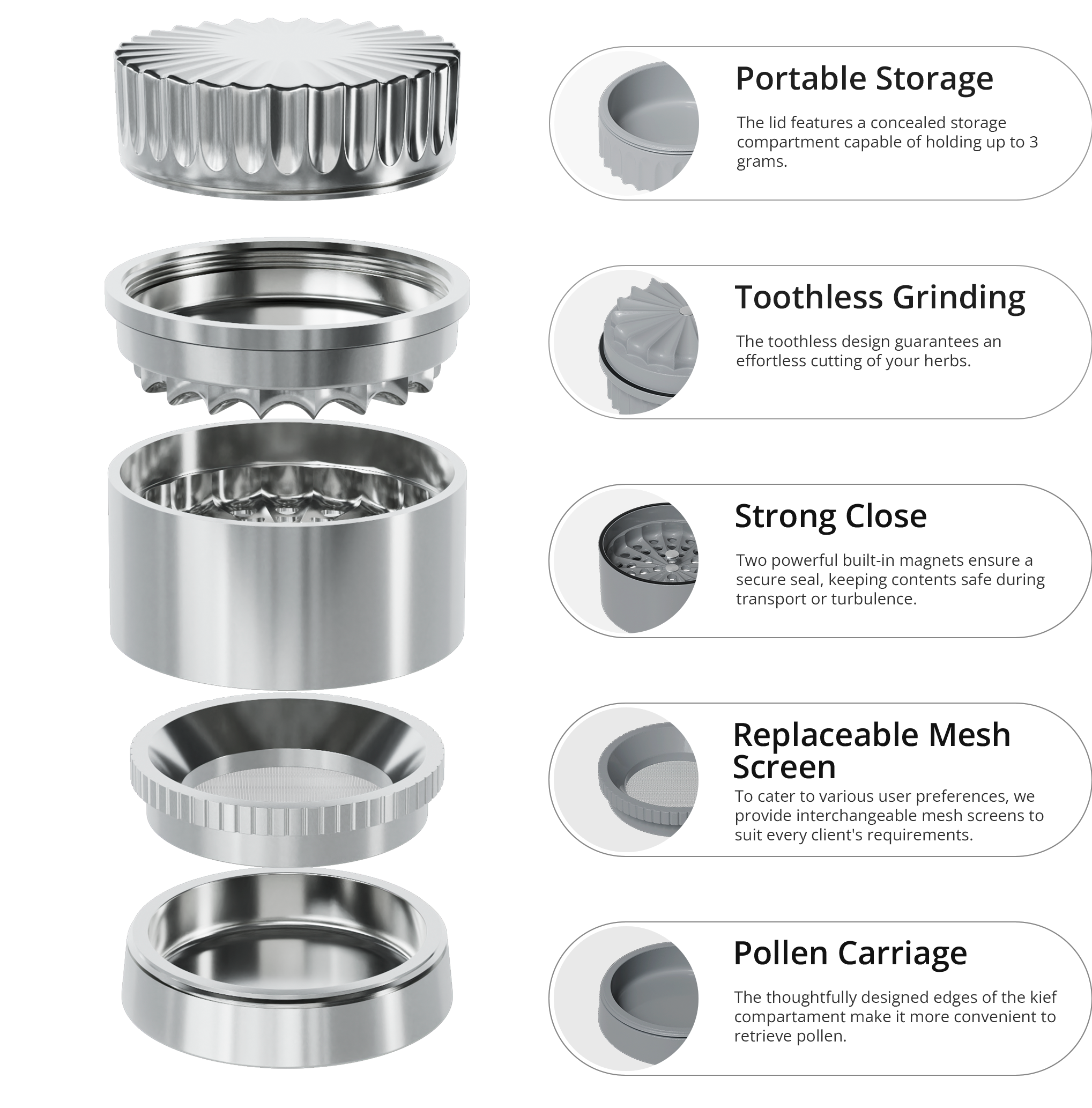 Edelstahl Grinder 5-teilig