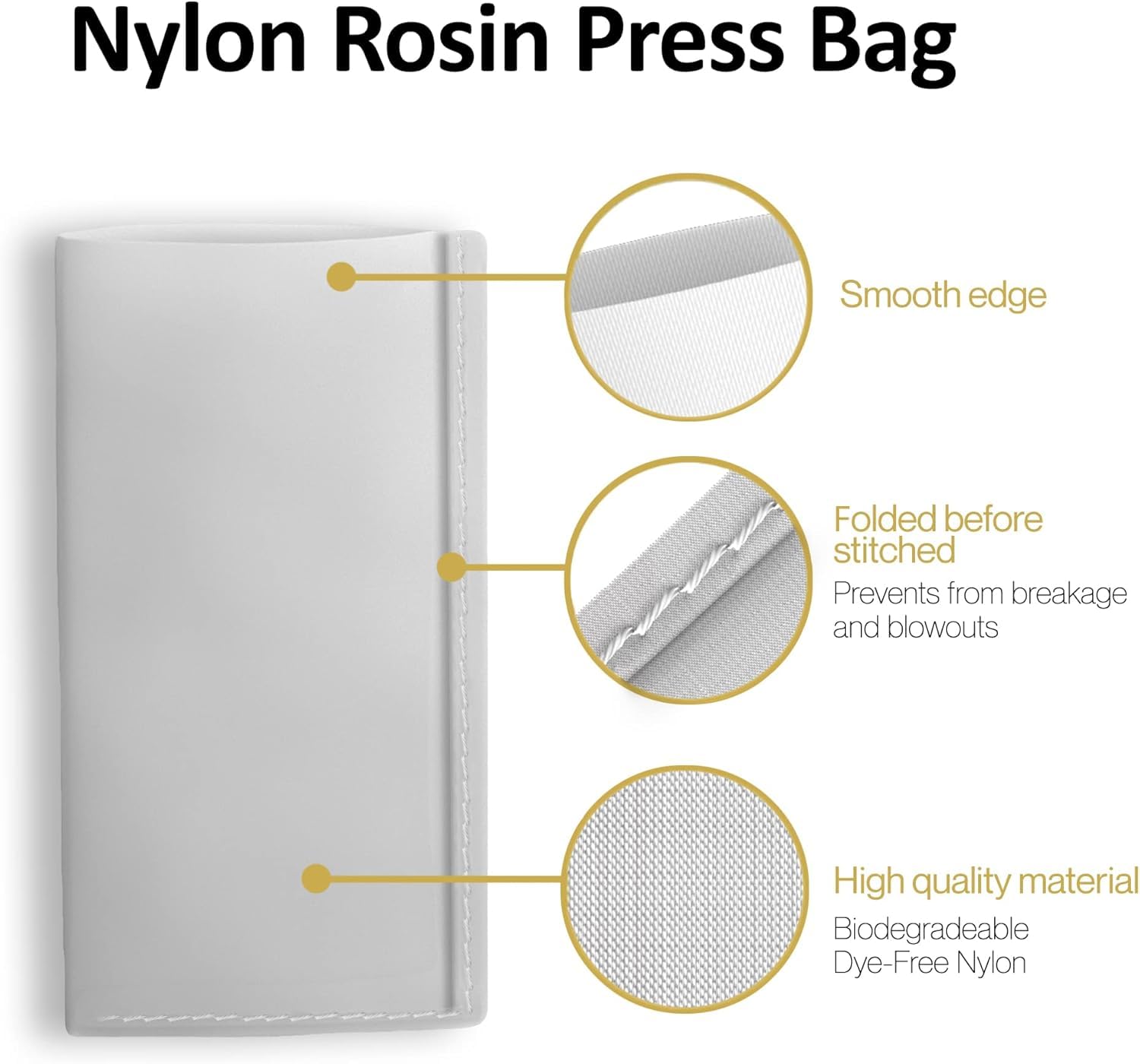 Rosin Filterbeutel 7,5x15 cm Folded Stitched – Detailansicht Naht & Nylon-Gewebe