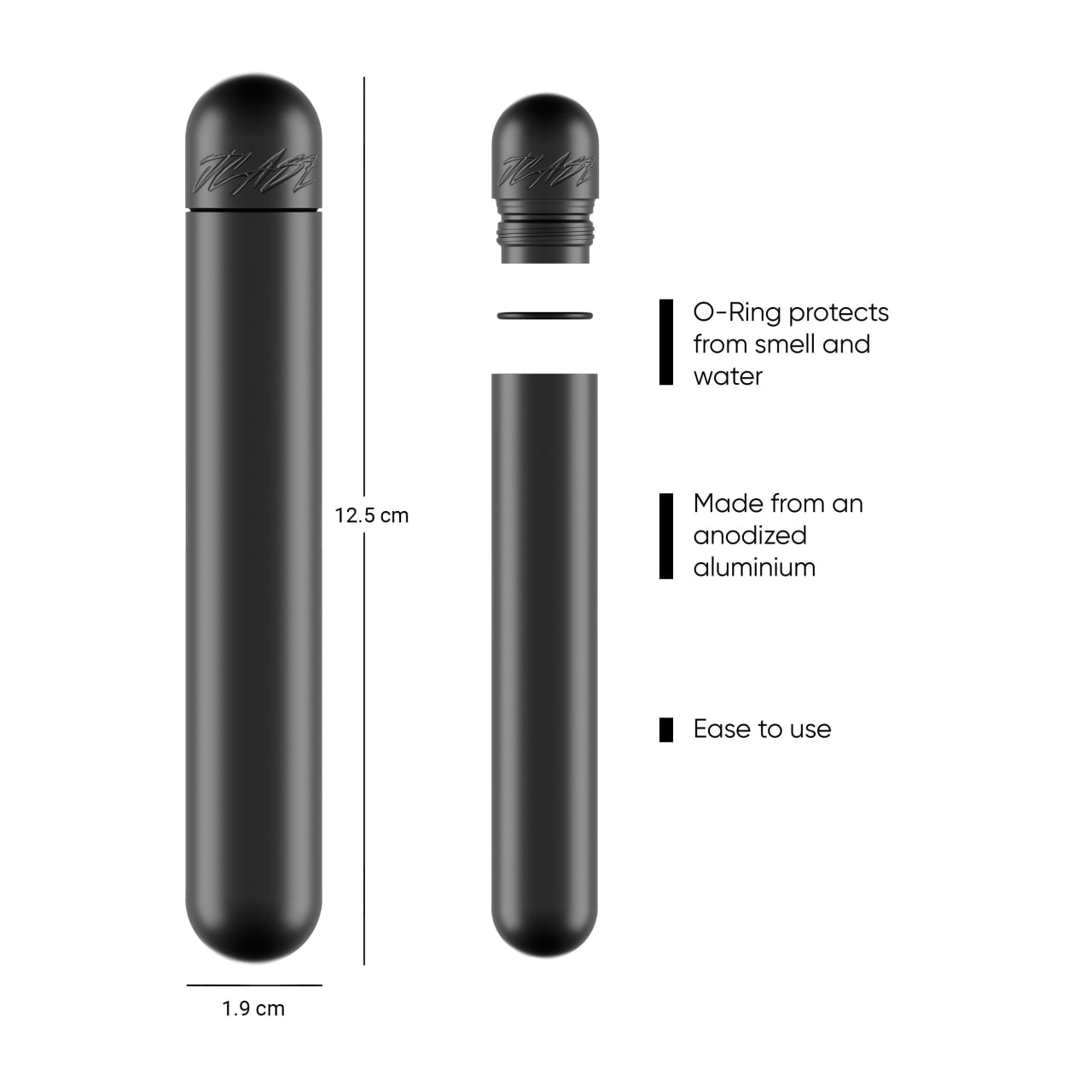 JCASE Kapselbehälter Maße 12,5 x 1,9 cm – eloxiertes Aluminium mit O-Ring Schraubverschluss für Storz & Bickel Dosierkapseln