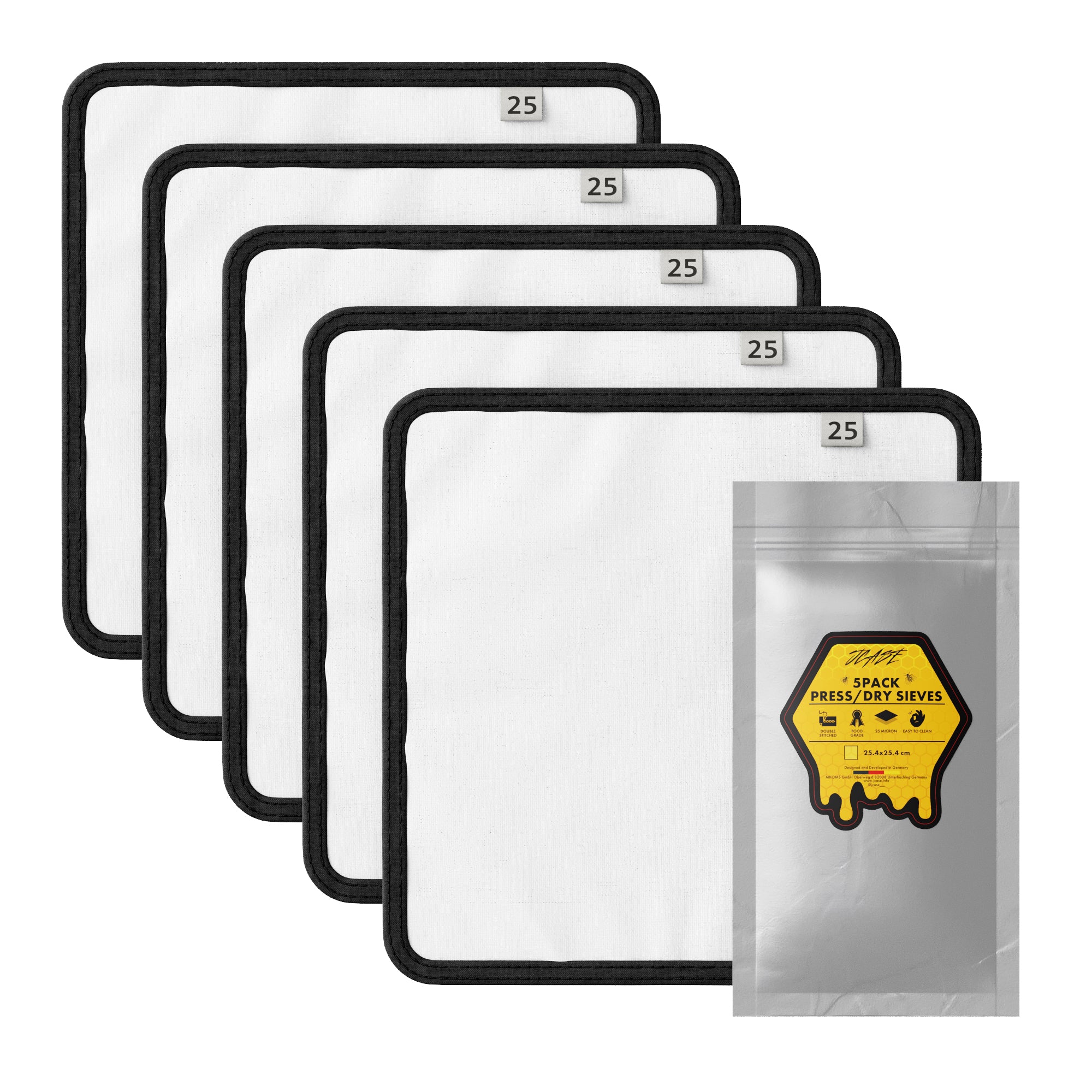 Presssieb Set 5 Stück – 25 Mikron, 25x25 cm